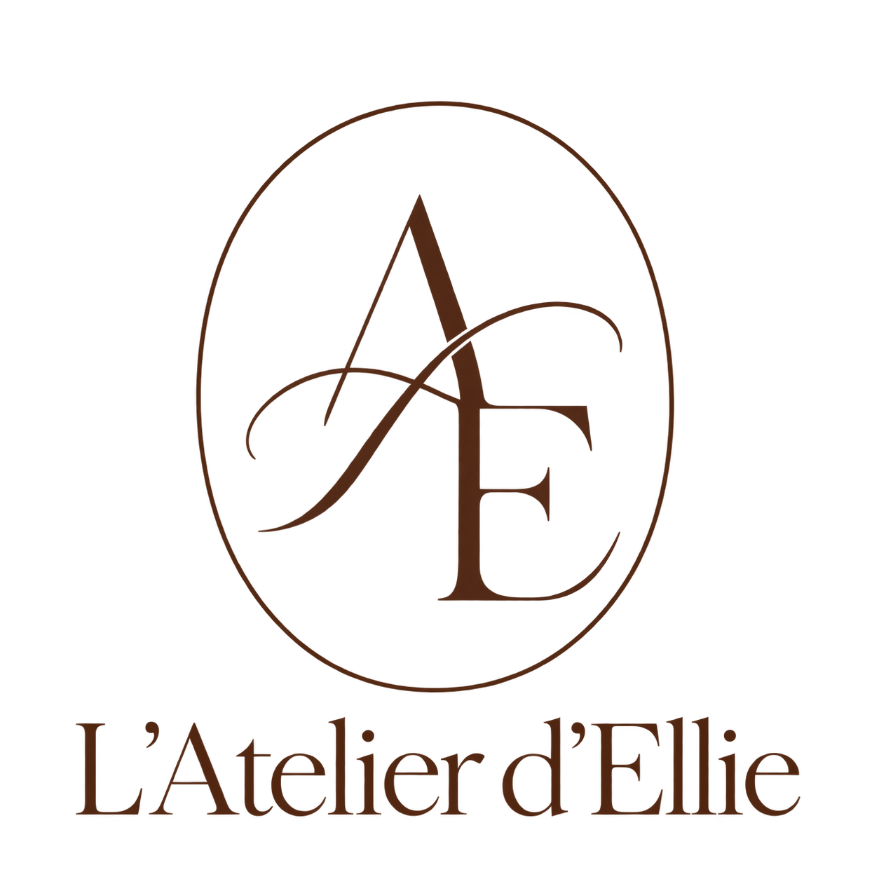 L’Atelier d’Ellie — monogramme AE dans un ovale fin